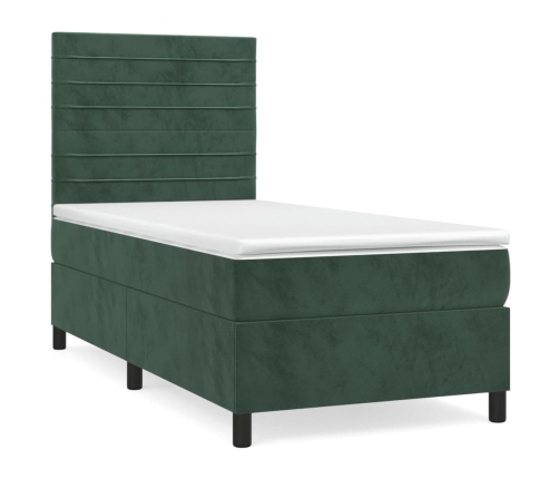 Cama box spring con colchón terciopelo verde oscuro 90x200 cm