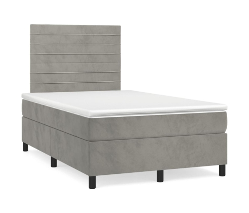 Cama box spring con colchón terciopelo gris claro 120x200 cm