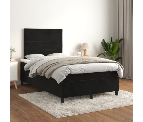 Cama box spring con colchón terciopelo negro 120x200 cm