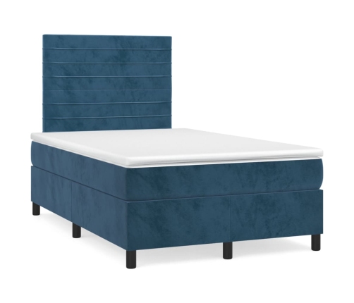 Cama box spring con colchón terciopelo azul oscuro 120x200 cm