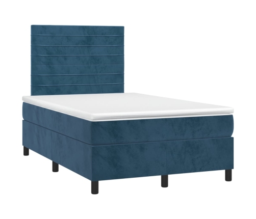 Cama box spring con colchón terciopelo azul oscuro 120x200 cm