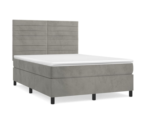 Cama box spring con colchón terciopelo gris claro 140x190 cm