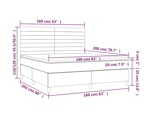 Cama box spring con colchón terciopelo negro 160x200 cm