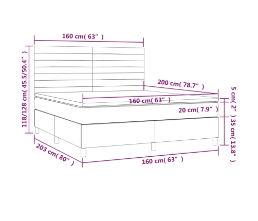 Cama box spring con colchón terciopelo rosa 160x200 cm