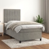 Cama box spring con colchón terciopelo gris claro 80x200 cm