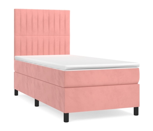 Cama box spring con colchón terciopelo rosa 90x190 cm