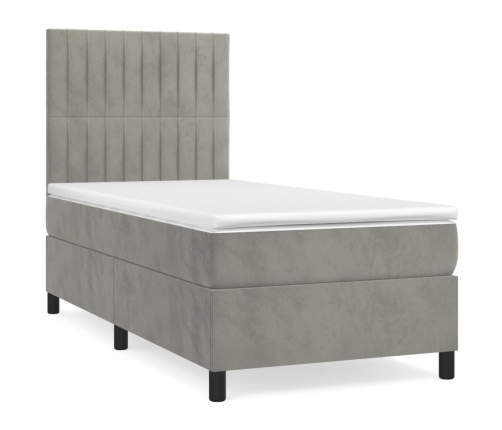 Cama box spring con colchón terciopelo gris claro 90x190 cm