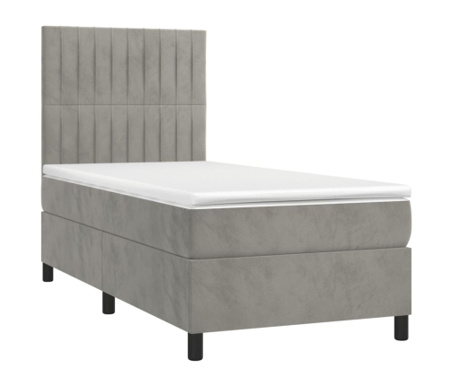 Cama box spring con colchón terciopelo gris claro 100x200 cm