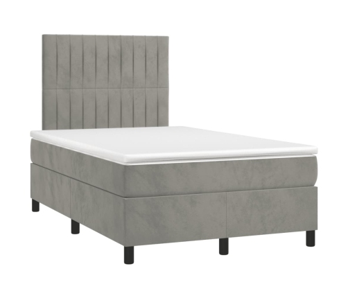 Cama box spring con colchón terciopelo gris claro 120x200 cm