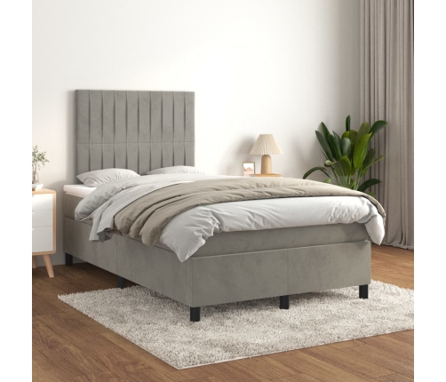 Cama box spring con colchón terciopelo gris claro 120x200 cm