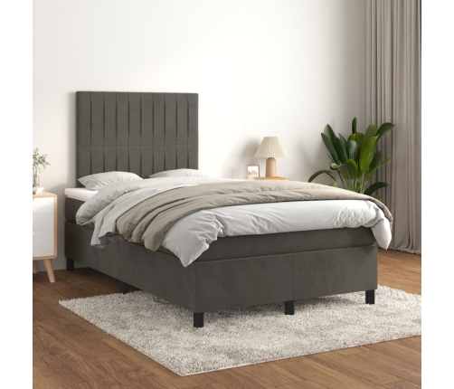 Cama box spring con colchón terciopelo gris oscuro 120x200 cm