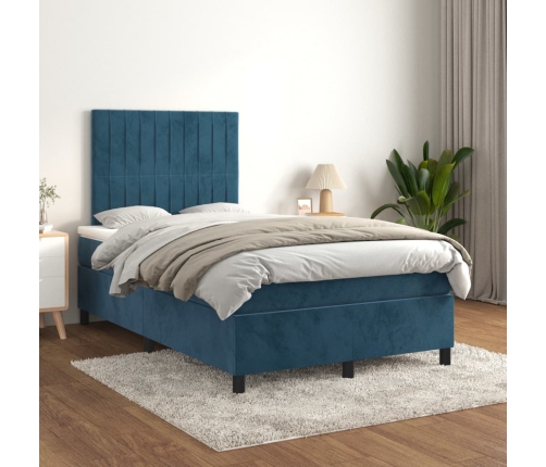 vidaXL Cama box spring con colchón terciopelo azul oscuro 120x200 cm