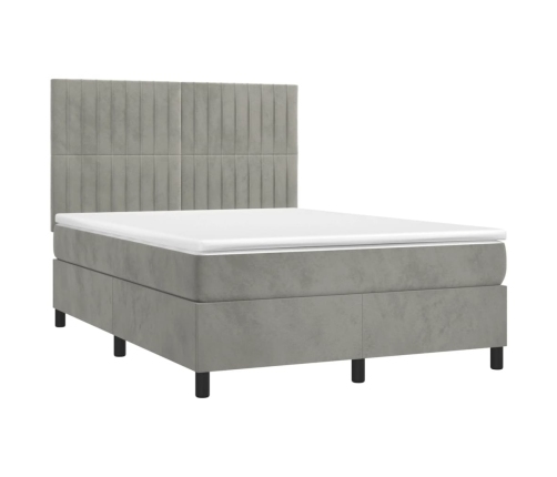 Cama box spring con colchón terciopelo gris claro 140x200 cm