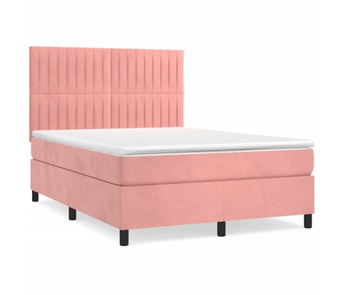 Cama box spring con colchón terciopelo rosa 140x200 cm