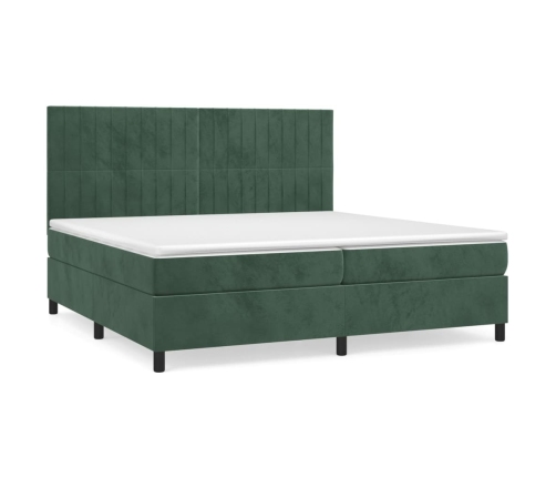 Cama box spring con colchón terciopelo verde oscuro 200x200 cm