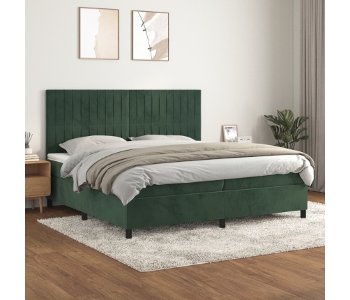 Cama box spring con colchón terciopelo verde oscuro 200x200 cm