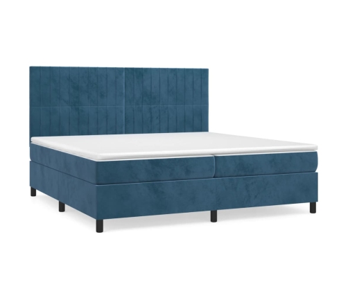 Cama box spring con colchón terciopelo azul oscuro 200x200 cm