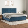 Cama box spring con colchón terciopelo azul oscuro 200x200 cm