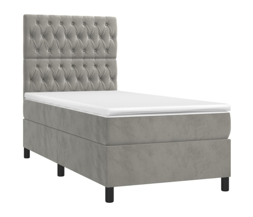 Cama box spring con colchón terciopelo gris claro 80x200 cm