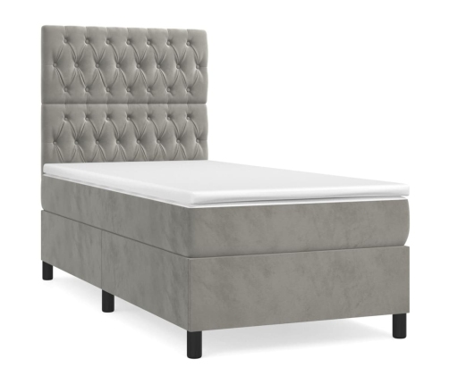 vidaXL Cama box spring con colchón terciopelo gris claro 90x190 cm