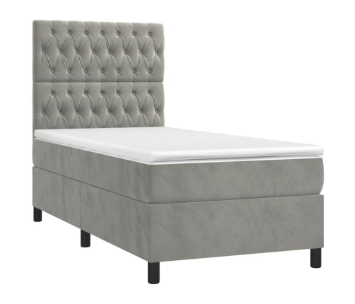 vidaXL Cama box spring con colchón terciopelo gris claro 90x190 cm