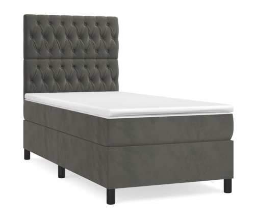 Cama box spring con colchón terciopelo gris oscuro 90x190 cm