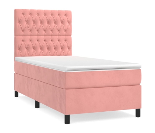 Cama box spring con colchón terciopelo rosa 90x200 cm