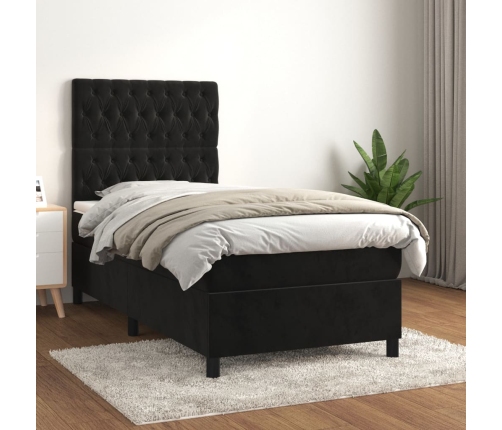 vidaXL Cama box spring con colchón terciopelo negro 100x200 cm