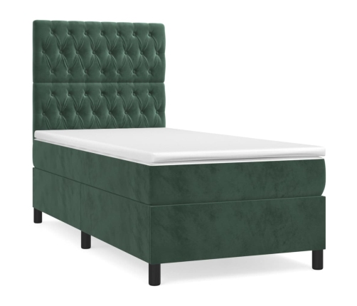 Cama box spring con colchón terciopelo verde oscuro 100x200 cm