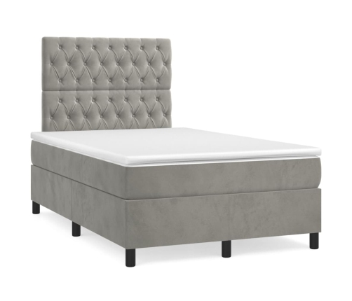 Cama box spring con colchón terciopelo gris claro 120x200 cm