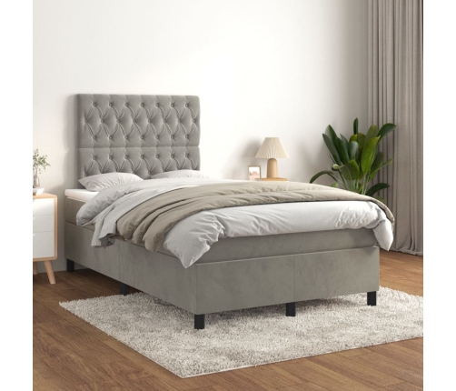 Cama box spring con colchón terciopelo gris claro 120x200 cm