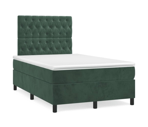 Cama box spring con colchón terciopelo verde oscuro 120x200 cm