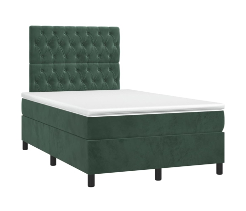 Cama box spring con colchón terciopelo verde oscuro 120x200 cm