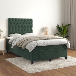 Cama box spring con colchón terciopelo verde oscuro 120x200 cm