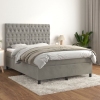 Cama box spring con colchón terciopelo gris claro 140x190 cm