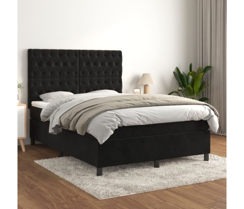 Cama box spring con colchón terciopelo negro 140x200 cm