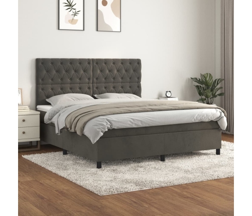 Cama box spring con colchón terciopelo gris oscuro 160x200 cm