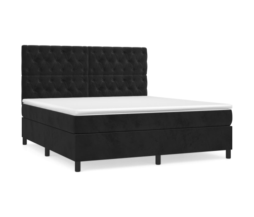 Cama box spring con colchón terciopelo negro 160x200 cm