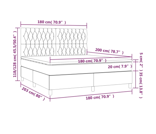 Cama box spring con colchón terciopelo gris oscuro 180x200 cm