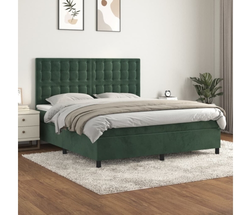 Cama box spring con colchón terciopelo verde oscuro 180x200 cm