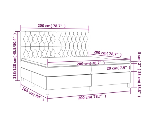 Cama box spring con colchón terciopelo gris oscuro 200x200 cm