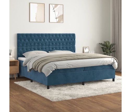 Cama box spring con colchón terciopelo azul oscuro 200x200 cm