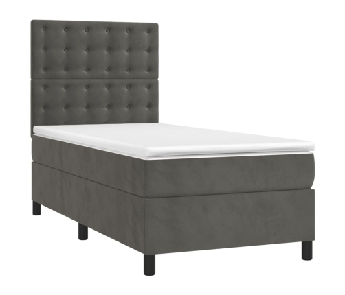 Cama box spring con colchón terciopelo gris oscuro 80x200 cm