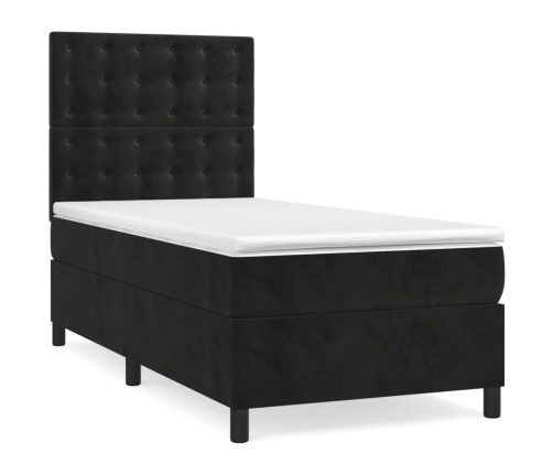 Cama box spring con colchón cuero sintético negro 90x190 cm