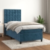 Cama box spring con colchón terciopelo azul oscuro 90x190 cm