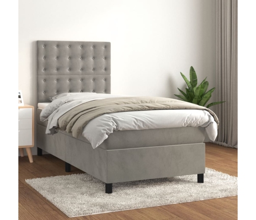 Cama box spring con colchón terciopelo gris claro 90x190 cm