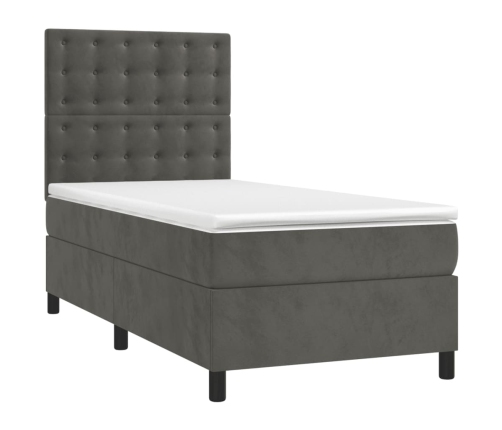 Cama box spring con colchón terciopelo gris oscuro 90x200 cm