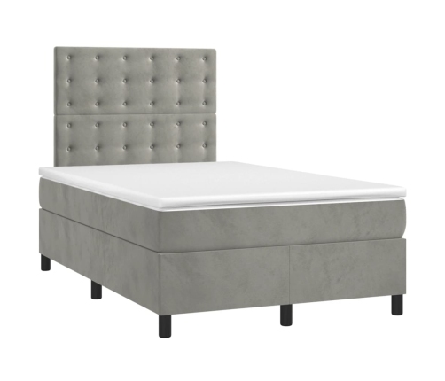 Cama box spring con colchón terciopelo gris claro 120x200 cm