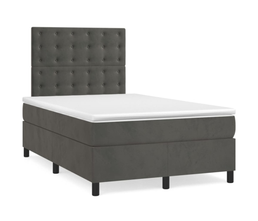 Cama box spring con colchón terciopelo gris oscuro 120x200 cm