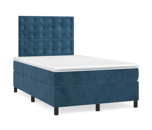 Cama box spring con colchón terciopelo azul oscuro 120x200 cm